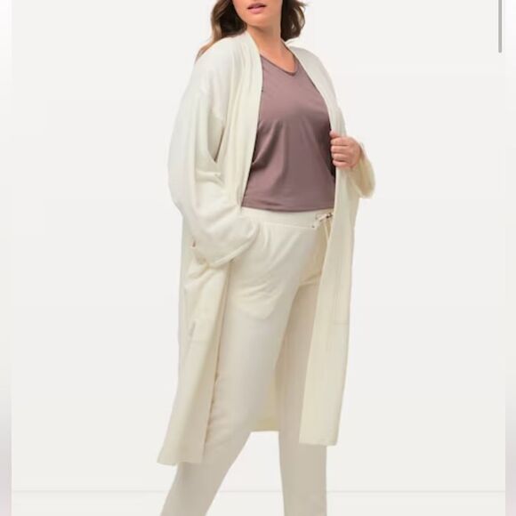 Ulla Popken Longline Long Sleeve Open Front Cardigan In Chalk Size 24/26 - Picture 1 of 9